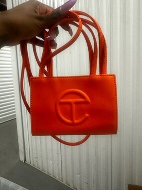 Telfar Orange Mini Shopping Bag with Embossed Logo